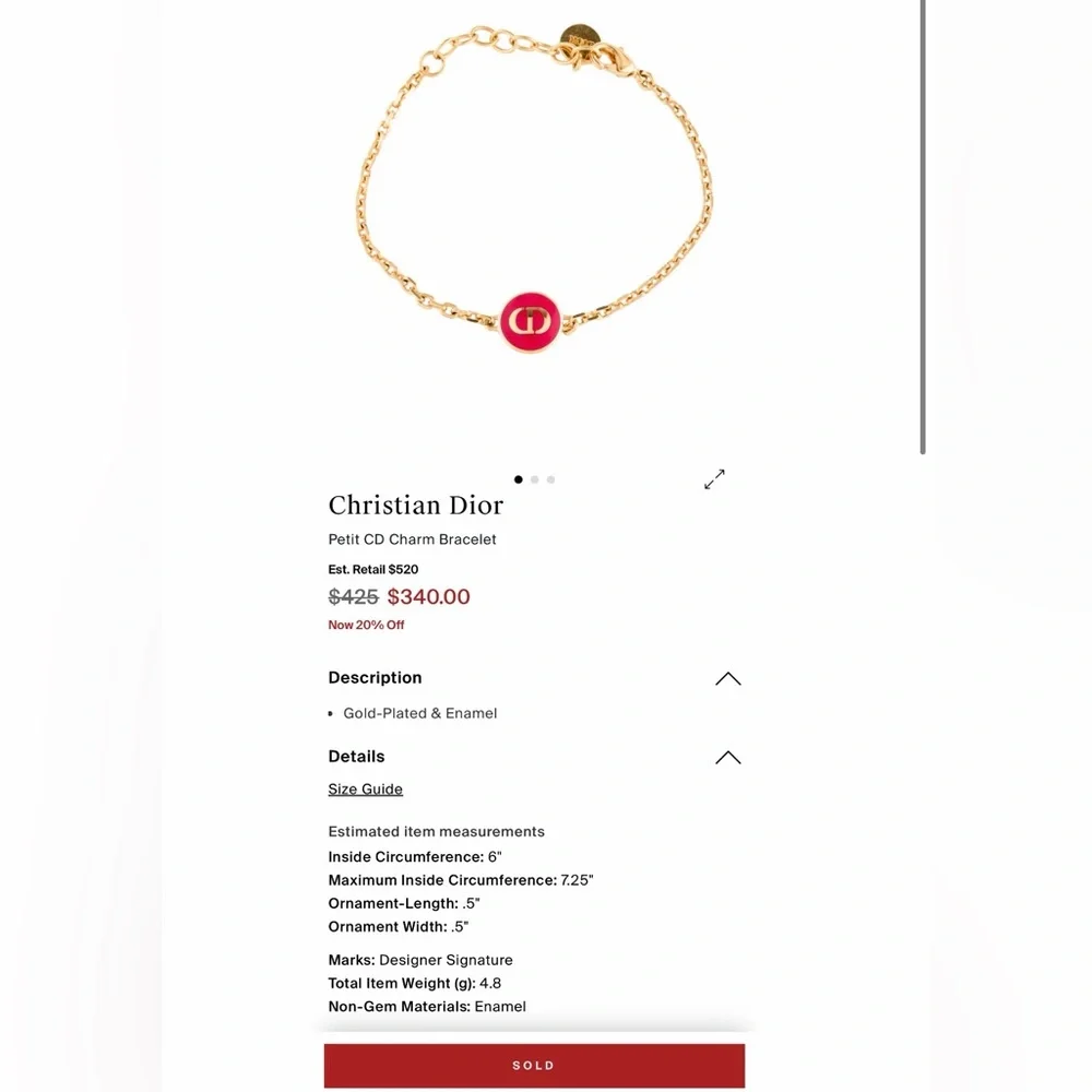 Dior Gold Bracelet with Red Accent - Picture 2 of 3